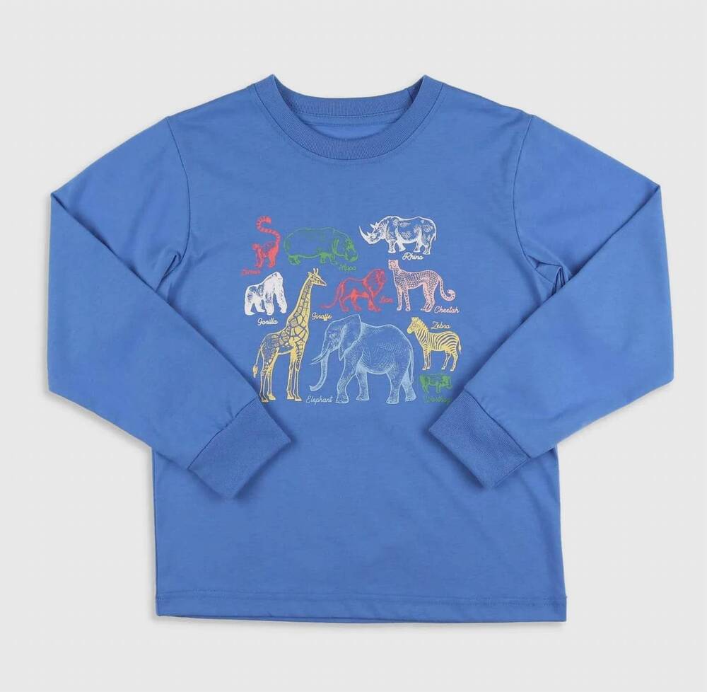 NEW SHRIMP AND GRITS KIDS boy's long sleeve tee in zoo
